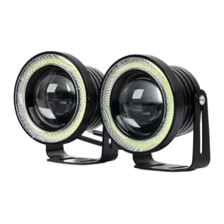 Комплект от 2 автомобилни прожектора с лупа LED Angel Eyes 89mm, INELAG