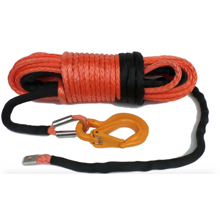 Cablu sintetic pentru troliu auto 12mmx28m cu carlig inclus