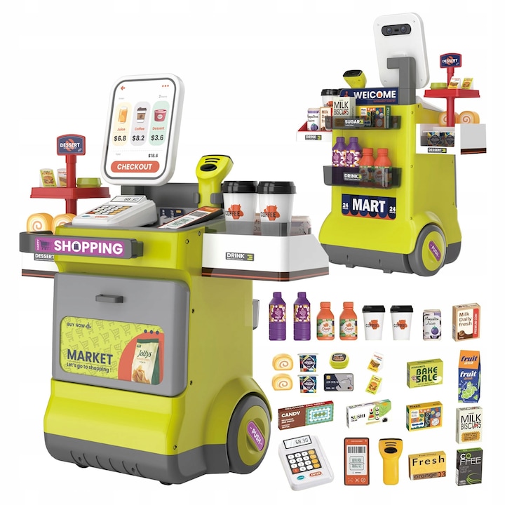 Supermarket, magazin, tarab, magazin, casa de marcat pentru copii, scanner, produse