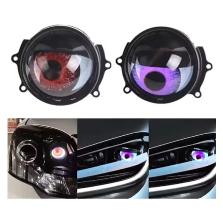 Комплект от 2 лупи Devil Eyes с 3-инчов LED дисплей, дистанционно управление, 6 режима, идеални за модернизирани фарове или проектори, съвместими с различни модели автомобили, IP67 устойчивост, INELAG