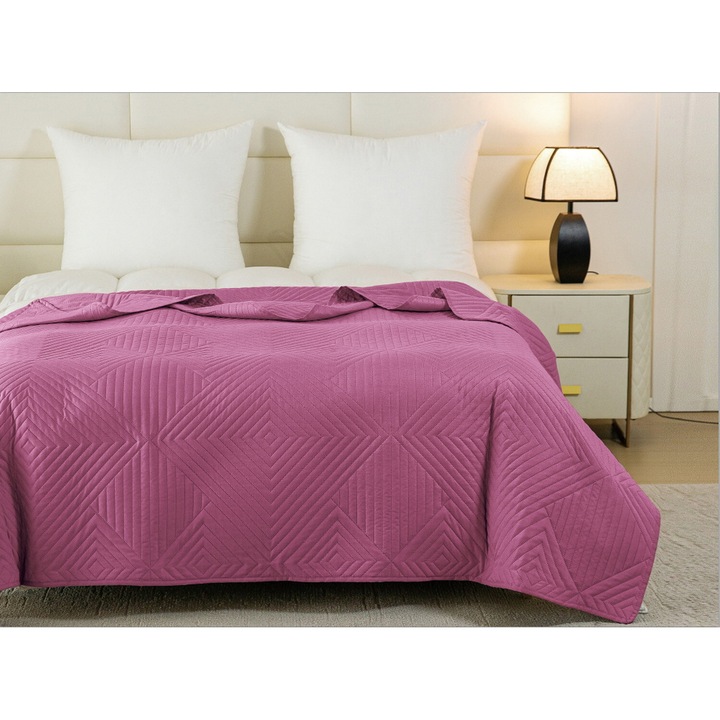 Cuvertura din microfibra FEBE, roz, 220x200cm, cu imprimeu, hipoalergenica