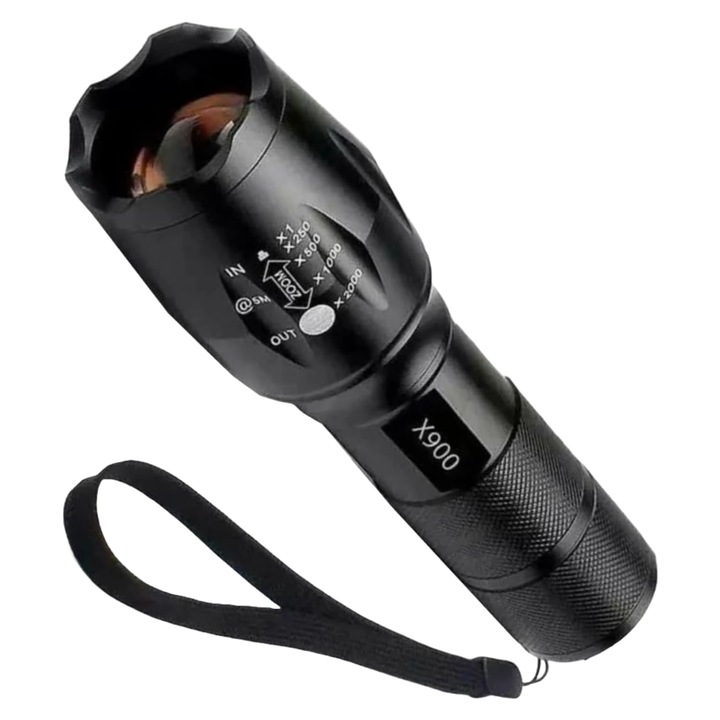 Тактическо фенерче X900 с мащабиране, мощно, акумулаторно, за къмпинг, сигурност и оцеляване