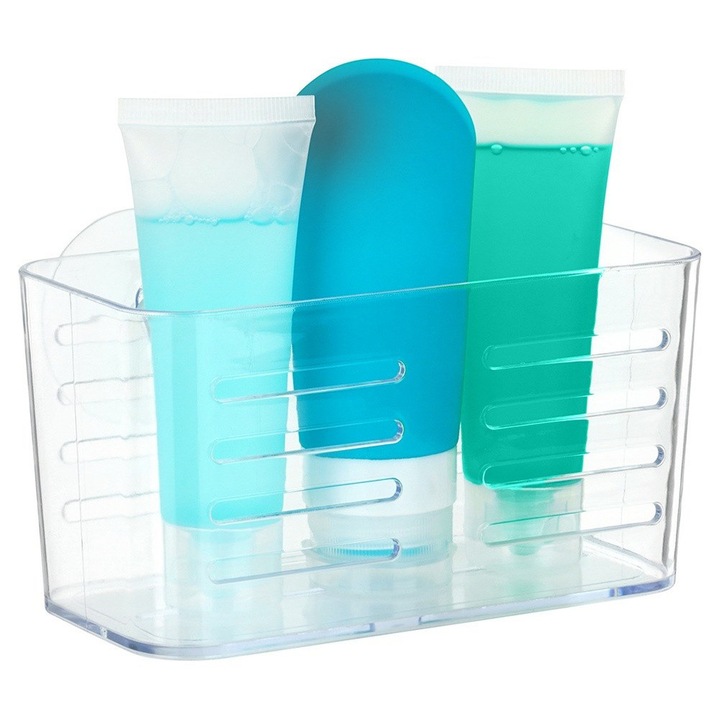 Raft De Baie, Solutii Pentru Baie, Transparent, Plastic, 15.5x8x8, 2 cm, Montare Cu Ventuze, Depozitare Cosmetice, Ideal Pentru Dus Sau Langa Chiuveta