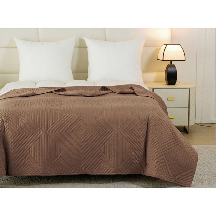 Cuvertura din microfibra FEBE, 220x200cm, maro, cu imprimeu, hipoalergenica