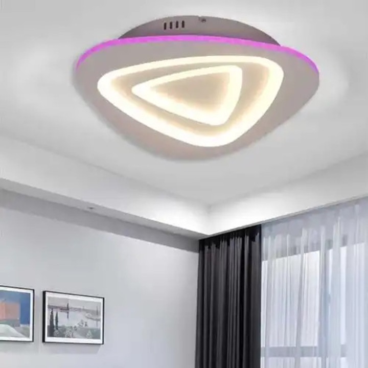 Lustra LED cu 3 tipuri de lumina si telecomanda, alba, asimetrica, 74W, intensitate reglabila, lumina rece/neutra/calda + RGB, 41x40x6cm, IP21, aplicata, montaj tavan, LED CONCEPT
