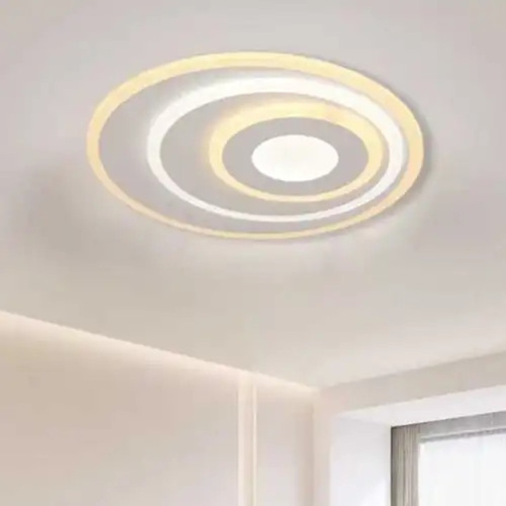 Lustra LED cu 3 tipuri de lumina si telecomanda, alba, rotunda, 56W, intensitate reglabila, lumina rece/neutra/calda, 40x40x6cm, IP21, aplicata, montaj tavan, LED CONCEPT