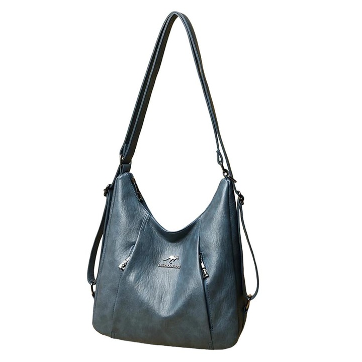 Geanta dama, Crossbody, Piele PU lacuita, Albastru deschis, 32x33x12cm