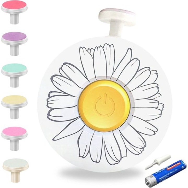 Комплект електрически пили за нокти за деца и бебета, Flippy, ABS, USB зареждане, цветен модел, 6 аксесоара, с LED светлина, бял