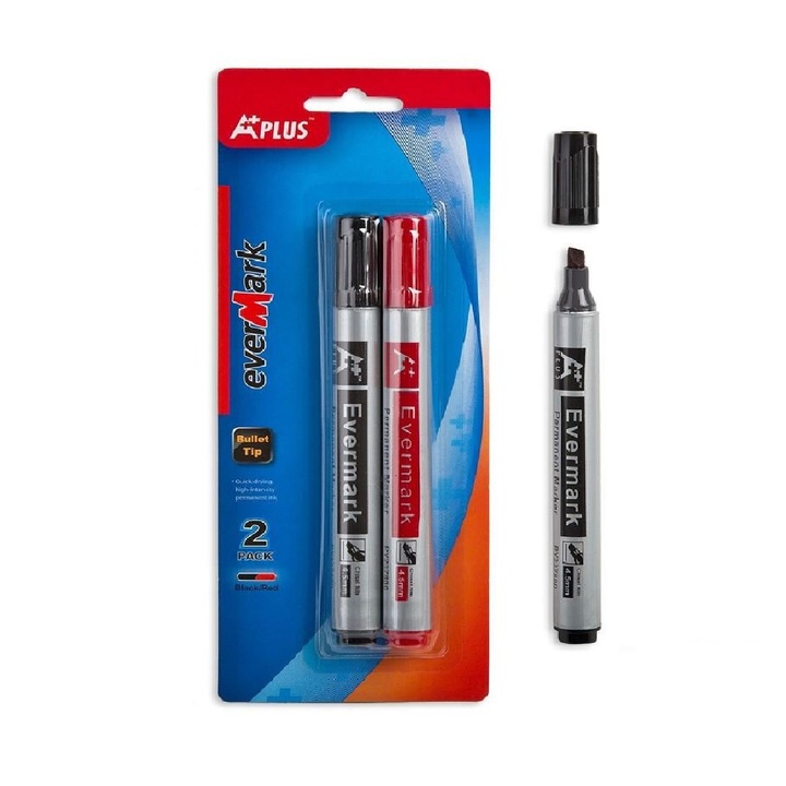 Tartós jelölőkészlet 2 db fekete és piros kerek hegy fémüveg műanyag fóliához