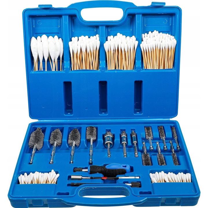 Set de perii pentru curatarea orificiilor bujiilor si injectoarelor, Satra, 429 piese, Profesional, Albastru, Fibre sintetice, Protectie impotriva coroziunii