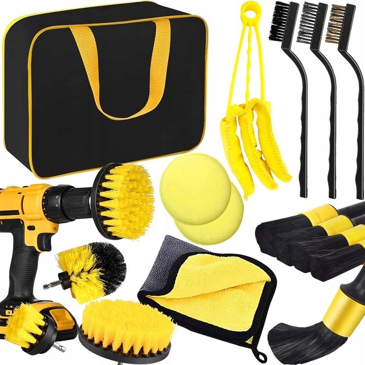 Set de detailing, Luxtom, 19 elemente, Pentru curatarea masinii, Galben, Profesional, Microfibra, Efect antistatic