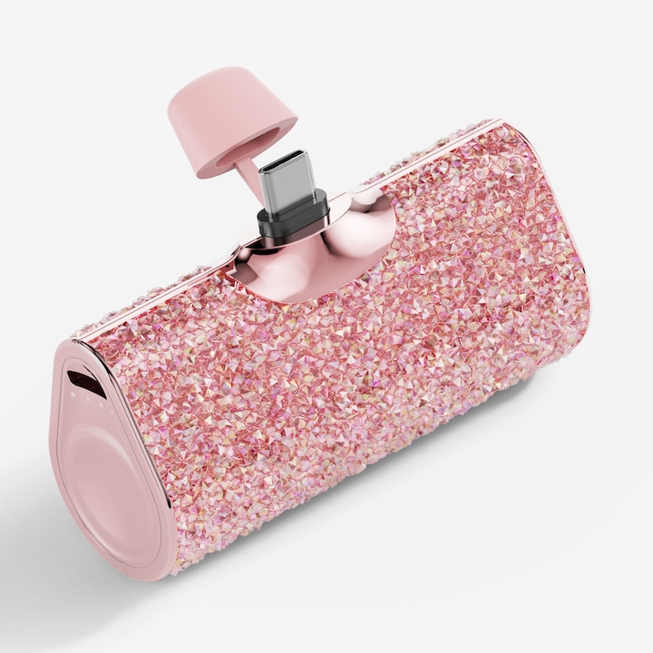 Преносима външна батерия, Axroad Mall, Пълна батерия за телефон, Бързо зареждане, 5000 mAh, 5V/2A, 10W, Тип C, За пътуване, Смола, 79х49х29 мм, Розова