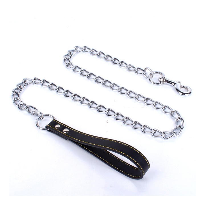 Повод с верига за кучета, повод за кучета, устойчив на дъвчене. Разходки за кучета, походи и обучение.