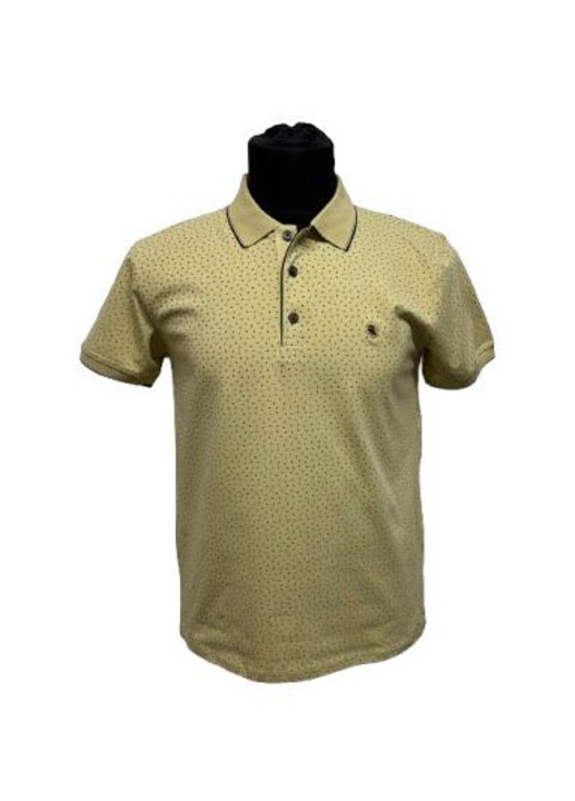 Tricou polo pentru barbati, Galben cu imprimeu, Marimea M