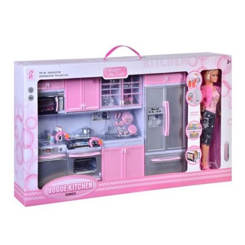 Set de joaca Bucatarie Toys Vogue cu papusa si accesorii incluse, blonda, 30 cm, 3 ani +