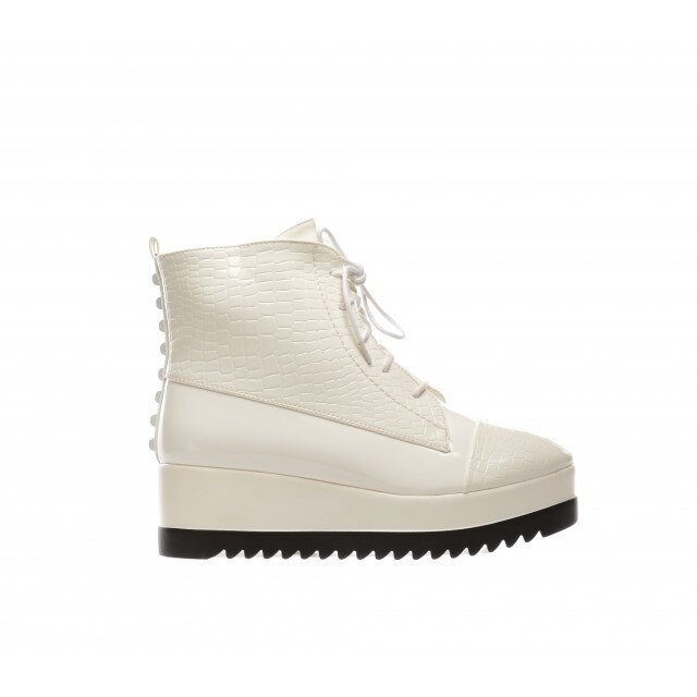 Ghete cu model de piele de sarpe lucioasa, D&J Exclusive, Alb