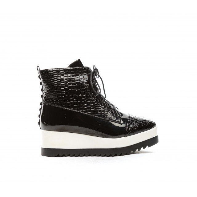 Ghete cu model de piele de sarpe lucioasa, D&J Exclusive, Negru