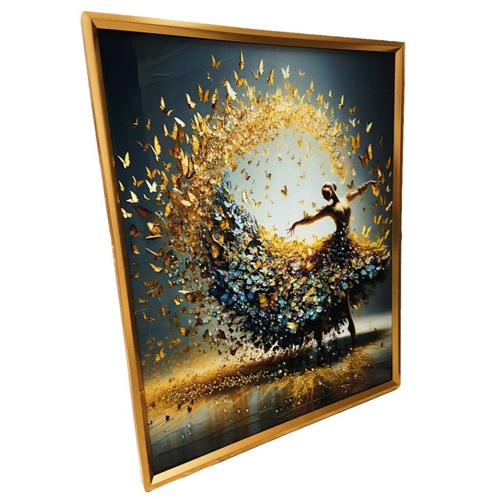 Tablou Rasina 3D cu Pietricele Stralucitoare, Balerina, 52x42 cm – Arta Decorativa de Perete