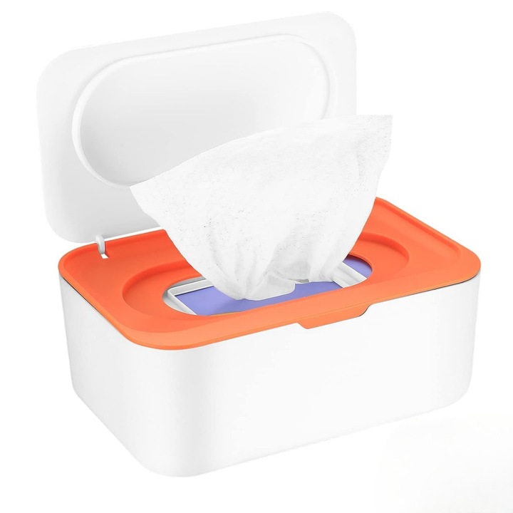 Suport servetele umede, MunDeir, capacitate 80 servetele, design cu greutate, 19.61x12.95x7.65cm, portocaliu/alb