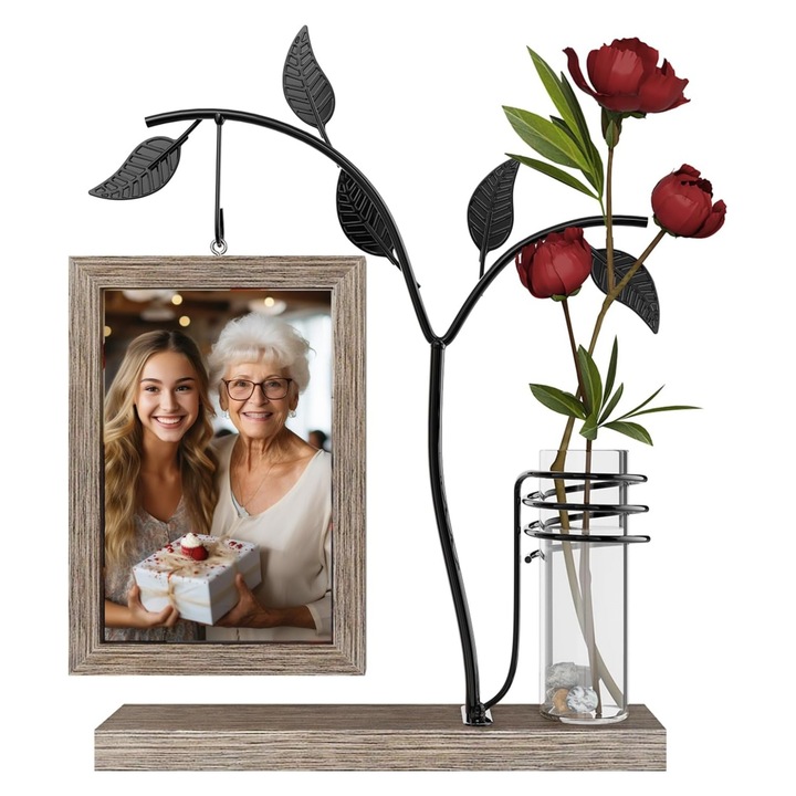 Klasszikus képkeret, MunDeir ®, forgatható, 2 db 10x15 cm-es kép, üvegtállal és fém fával, 22x30x5cm