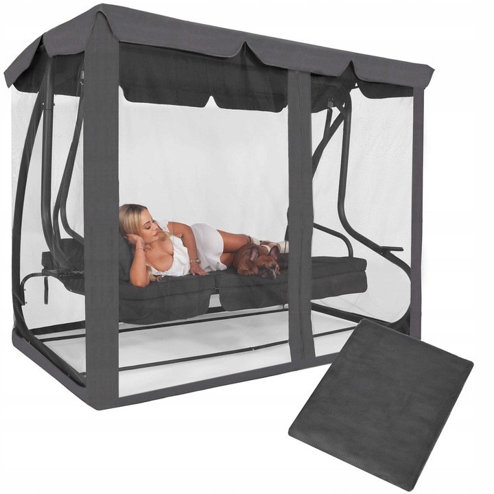 Plasa protectie insecte pentru leagan de gradina, cu fermoar vertical, 165x680 cm, gri