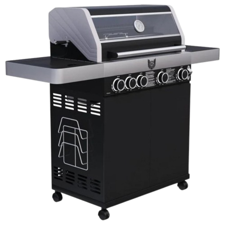 Gratar de gradina BBQ Chief 9.0 cu roti, pe gaz, negru, Maxxus