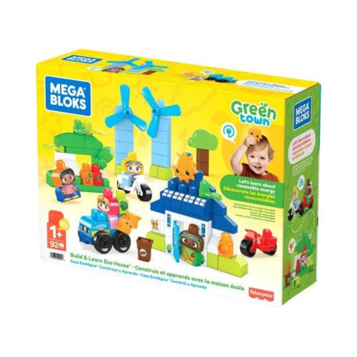 Set de constructie Mega Bloks - Casa Eco, 92 de piese cu masina electrica