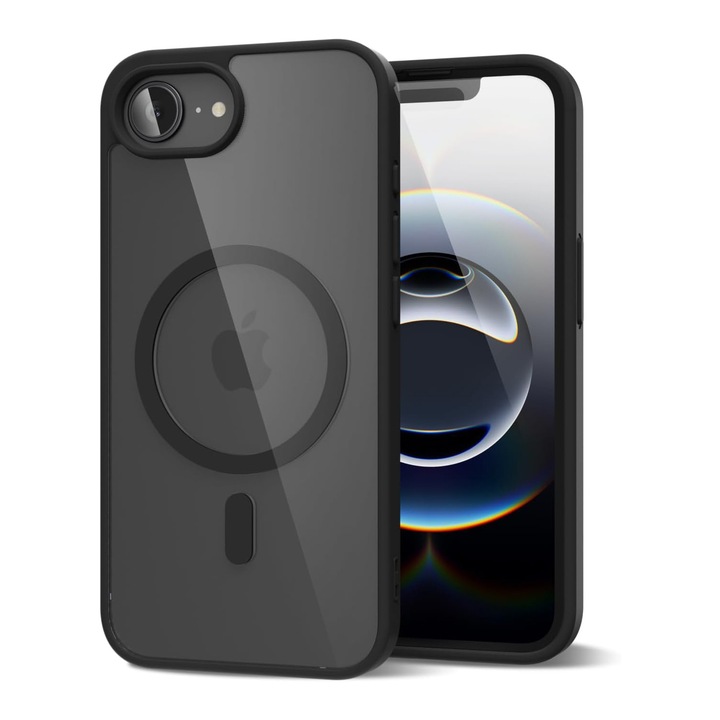 Apple iPhone 16e DaDen® tok, ClearMag, TPU, prémium minőség, MagSafe, vezeték nélküli töltés, átlátszó fekete élekkel
