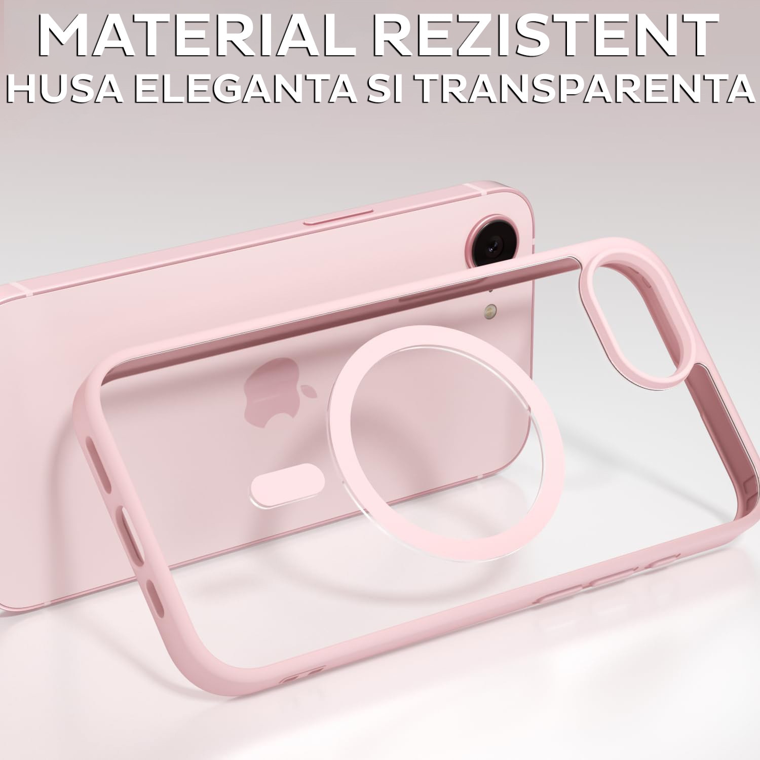 Husa pentru Apple iPhone 16e DaDen®, ClearMag, TPU, Calitate Premium, MagSafe, Incarcare wireless, Transparenta cu margini roz