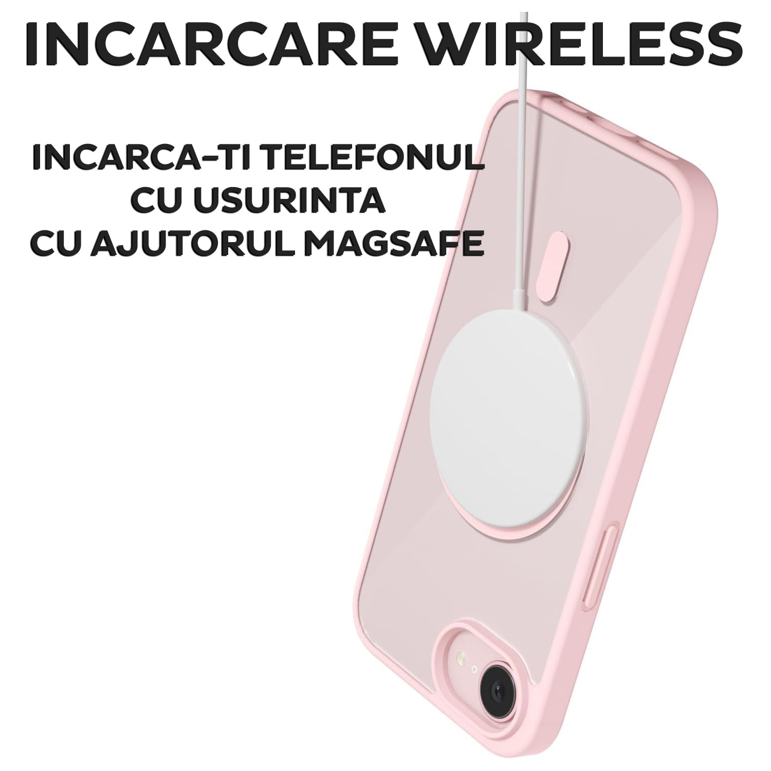 Husa pentru Apple iPhone 16e DaDen®, ClearMag, TPU, Calitate Premium, MagSafe, Incarcare wireless, Transparenta cu margini roz