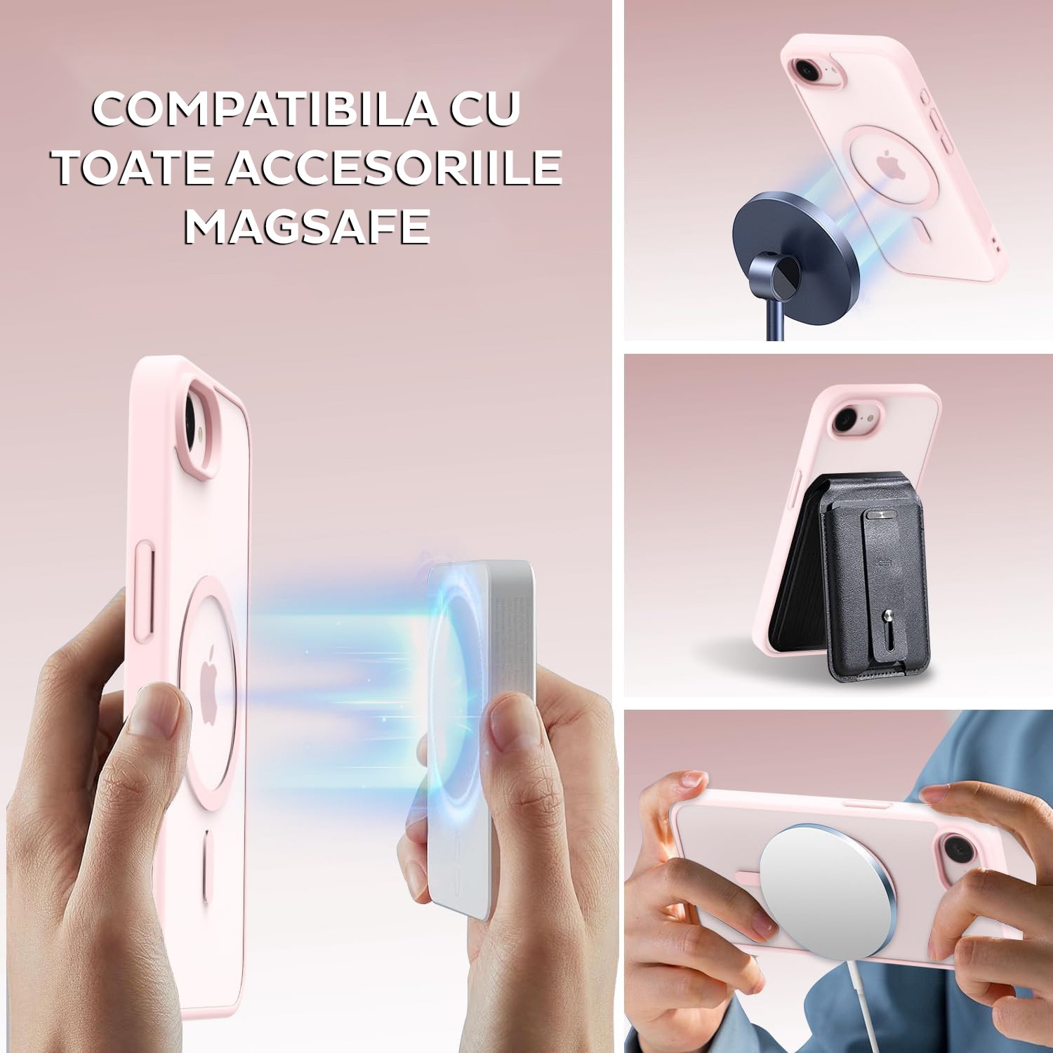 Husa pentru Apple iPhone 16e DaDen®, ClearMag, TPU, Calitate Premium, MagSafe, Incarcare wireless, Transparenta cu margini roz