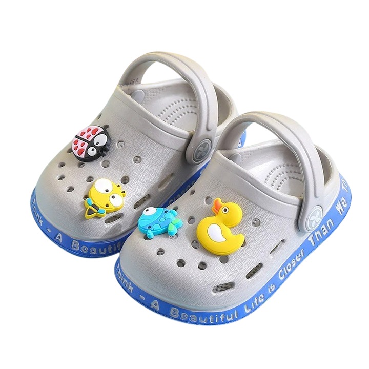 Saboti pentru copii Mixbo, stil Crocs, cu accesorii detasabile, spuma, Gri