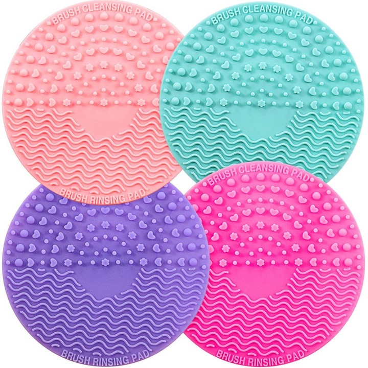 Set 4 covorase curatare pensule machiaj silicon, rotunde, cu ventuza, portabile