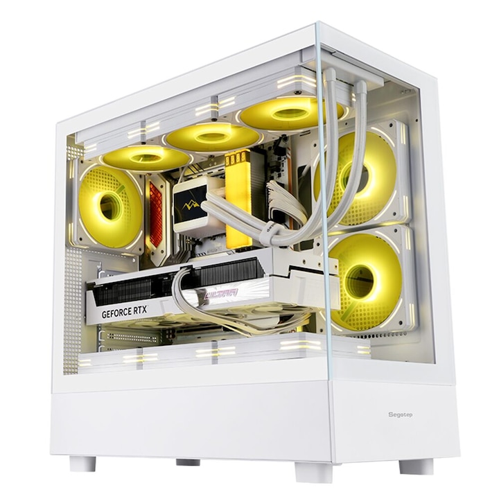 Компютърна кутия Segotep Endura Pro Plus, без захранване, SECC Steel ATX Mid Tower, включени 3 вентилатора 120 ARGB, бял