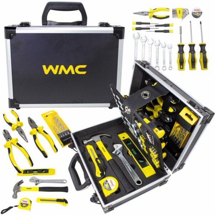 Szerszámkészlet, Forsage, Wmc szerszámok, 64 elem, Alumínium tok, Gépészeti és szerelési munkákhoz, Professzionális, Csavarkulcs hossz 200 mm, Súly 1,5 kg, Szín sárga/fekete
