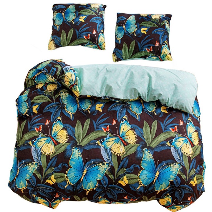 Ágynemű 200x220 kétoldalas szatén pamut GierekHoff vastag 3 részes GH 3064 pillangók