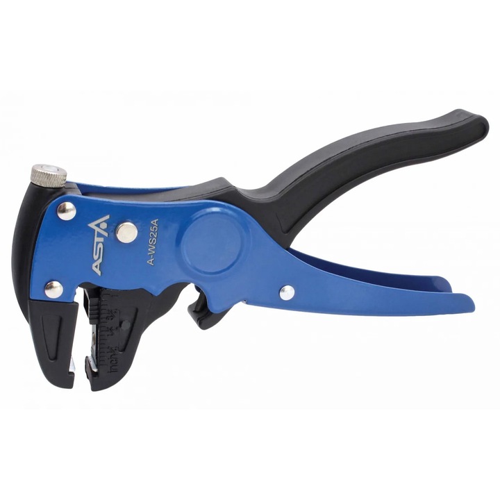 Decapator de izolatie, Asta, Automat, 170 mm, Pentru cabluri din cupru si aluminiu, Design ergonomic, Cu taietor incorporat, Otel inoxidabil, Albastru