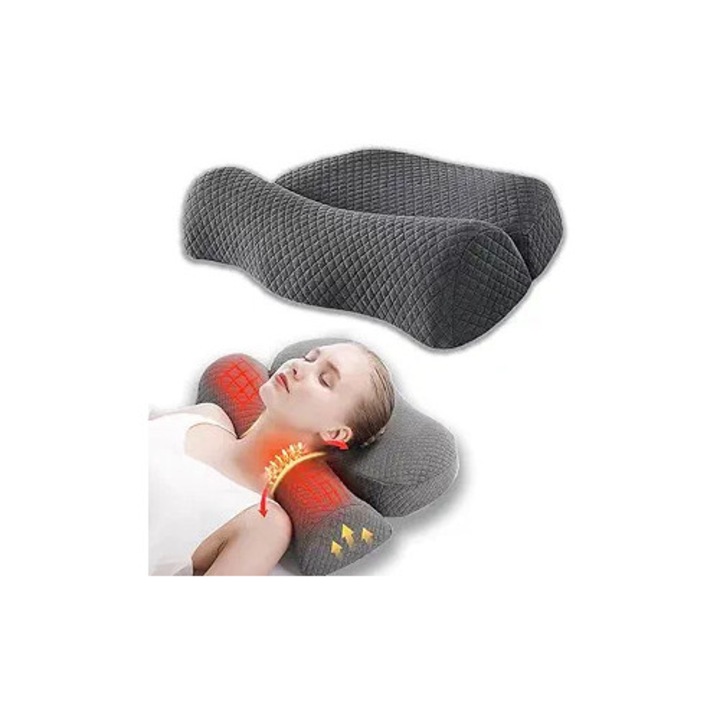 Ortopéd alvópárna, 2 az 1-ben összecsukható kialakítás, ergonomikus kialakítás, tapadás, nyaki gerinc, lassú visszapattanás, memóriahab, levehető huzat, nyak-, váll- és kartámasz, 52*35*11cm, szürke