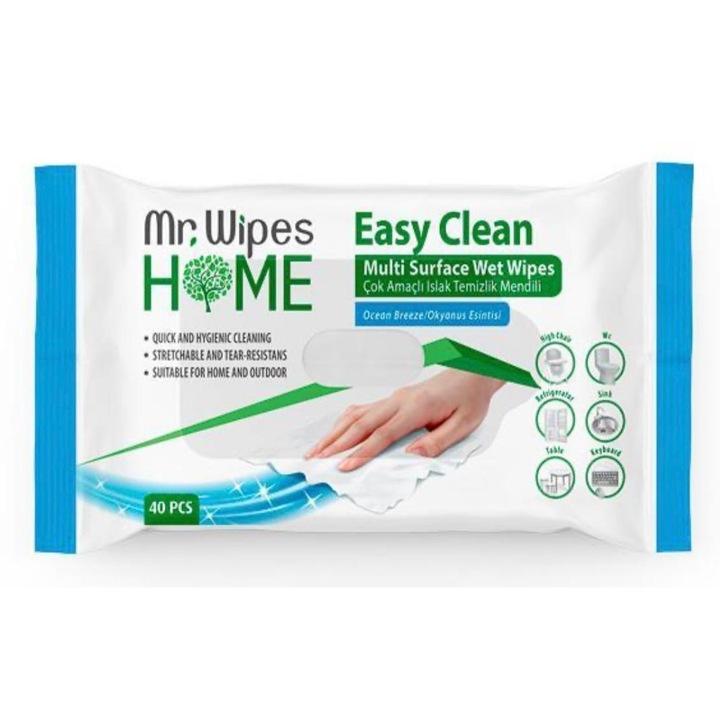 Servetele umede pentru curatarea suprafetelor Mr. Wipes Ocean Breeze, 40 buc