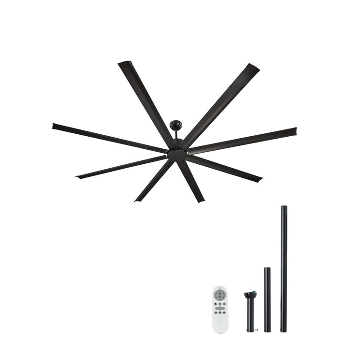 Алуминиев вентилатор за таван, 244 см, без осветление, дистанционно управление, DC мотор, черен цвят