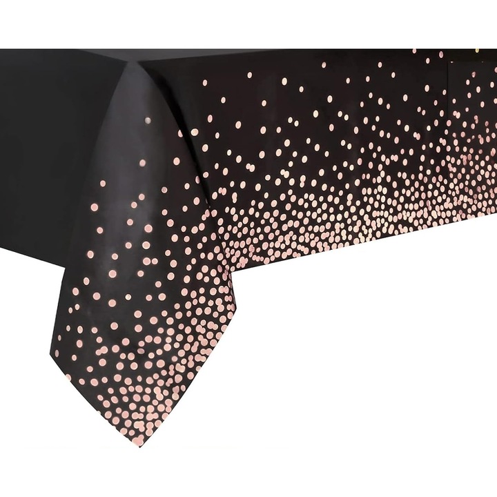 Покривка за маса, Cyrax, PEVA, Розов щампа на точки, 137 x 274 см, Водоустойчива, Устойчива на петна, Бързо почистване, Черна