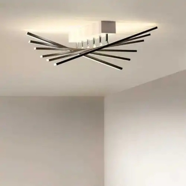 Lustra LED cu 3 tipuri de lumina si telecomanda, neagra, asimetrica, 144W, intensitate reglabila, lumina rece/neutra/calda, 60x45x20cm, IP21, aplicata, montaj tavan, LED CONCEPT