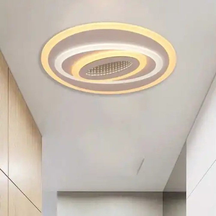 Lustra LED cu 3 tipuri de lumina si telecomanda, alba, rotunda, 64W, intensitate reglabila, lumina rece/neutra/calda, 50x50x5cm, IP21, aplicata, montaj tavan, LED CONCEPT