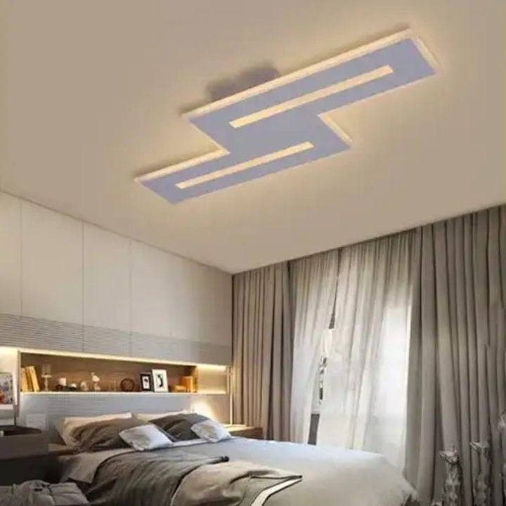 Lustra LED cu 3 tipuri de lumina si telecomanda, alba, patrata, 58W, intensitate reglabila, lumina rece/neutra/calda, 60x24x5cm, IP21, aplicata, montaj tavan, LED CONCEPT