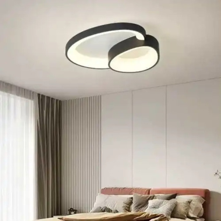 Lustra LED cu 3 tipuri de lumina si telecomanda, neagra, asimetrica, 146W, intensitate reglabila, lumina rece/neutra/calda, 49x45x9cm, IP21, aplicata, montaj tavan, LED CONCEPT