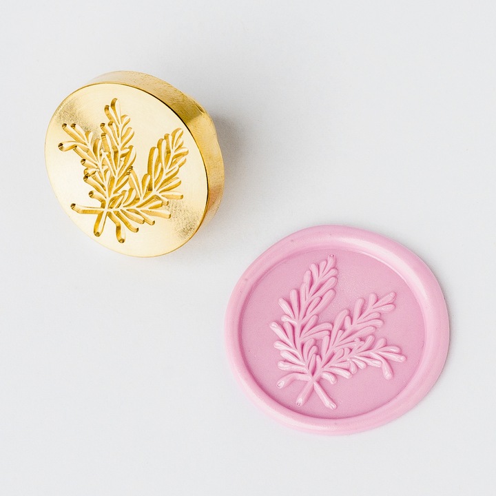 Восъчен печат, Mariart, модел Rosemary, месингов връх, диаметър 2,5 см, незалепващ, за сватбени покани, кръщенета, занаяти, пликове, канцеларски материали за събития