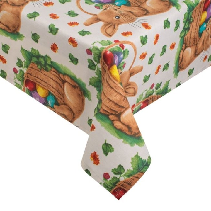 Fata de masa decorativa de Paste cu iepurasi si cosulete cu oua, multicolor, Dolik, 180x140 cm