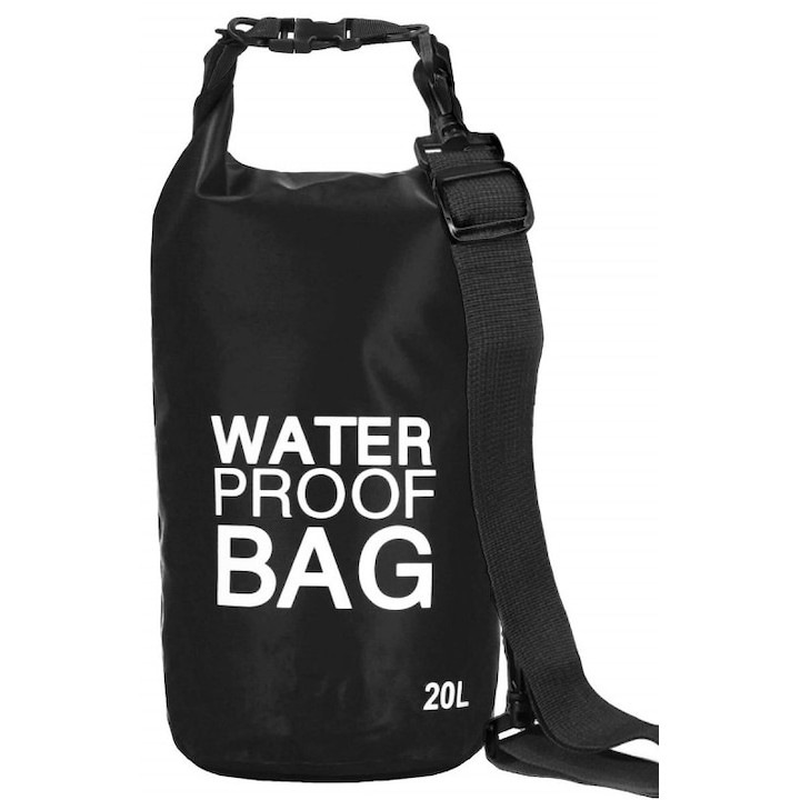 Rucsac drybag, Tecos, capacitate 20L, negru, drumetii, sporturi nautice sau activitati de exterior