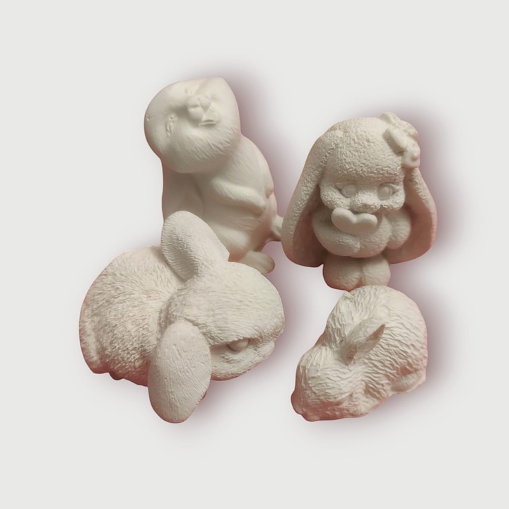 Фигурки, Зайчета, Гипсови, Размер между 6.6cm- 10cm, Комплект от 4