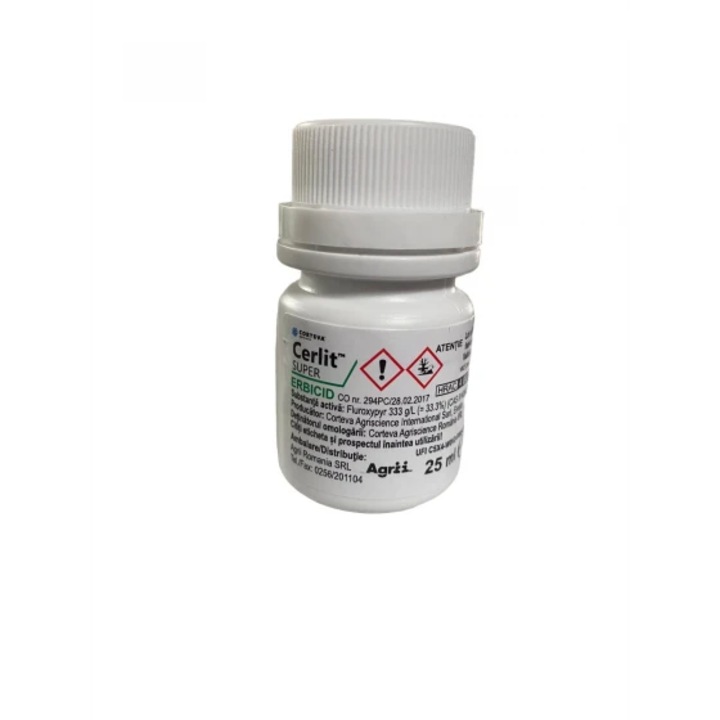 Erbicid selectiv folosit in combaterea buruienilor dicotile si perene din culturi cerealiere de toamna/primavara, gazon, pajisti, pasuni, porumb, ceapa, usturoi, Cerlit-Super, 25 ml
